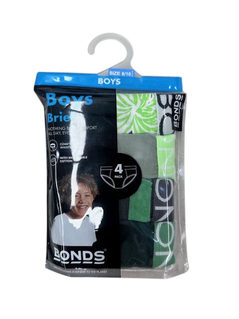 Bonds Boys Brief 4 Pack - Print/Lime/Green