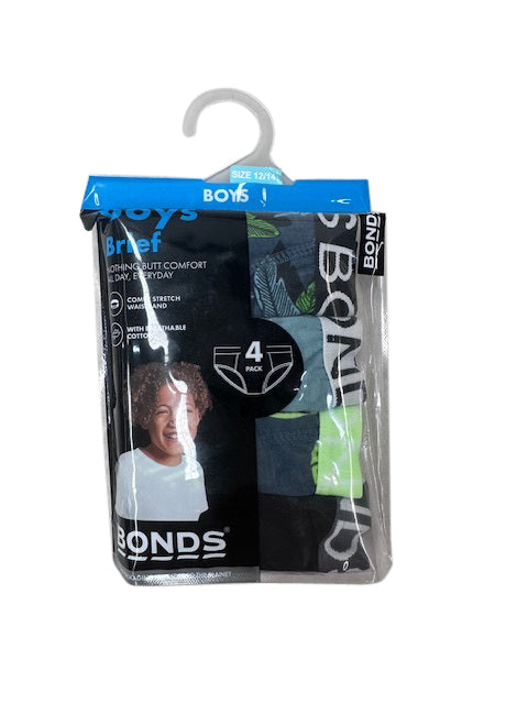 Bonds Boys Brief 4 Pack - Print/Grey/Black