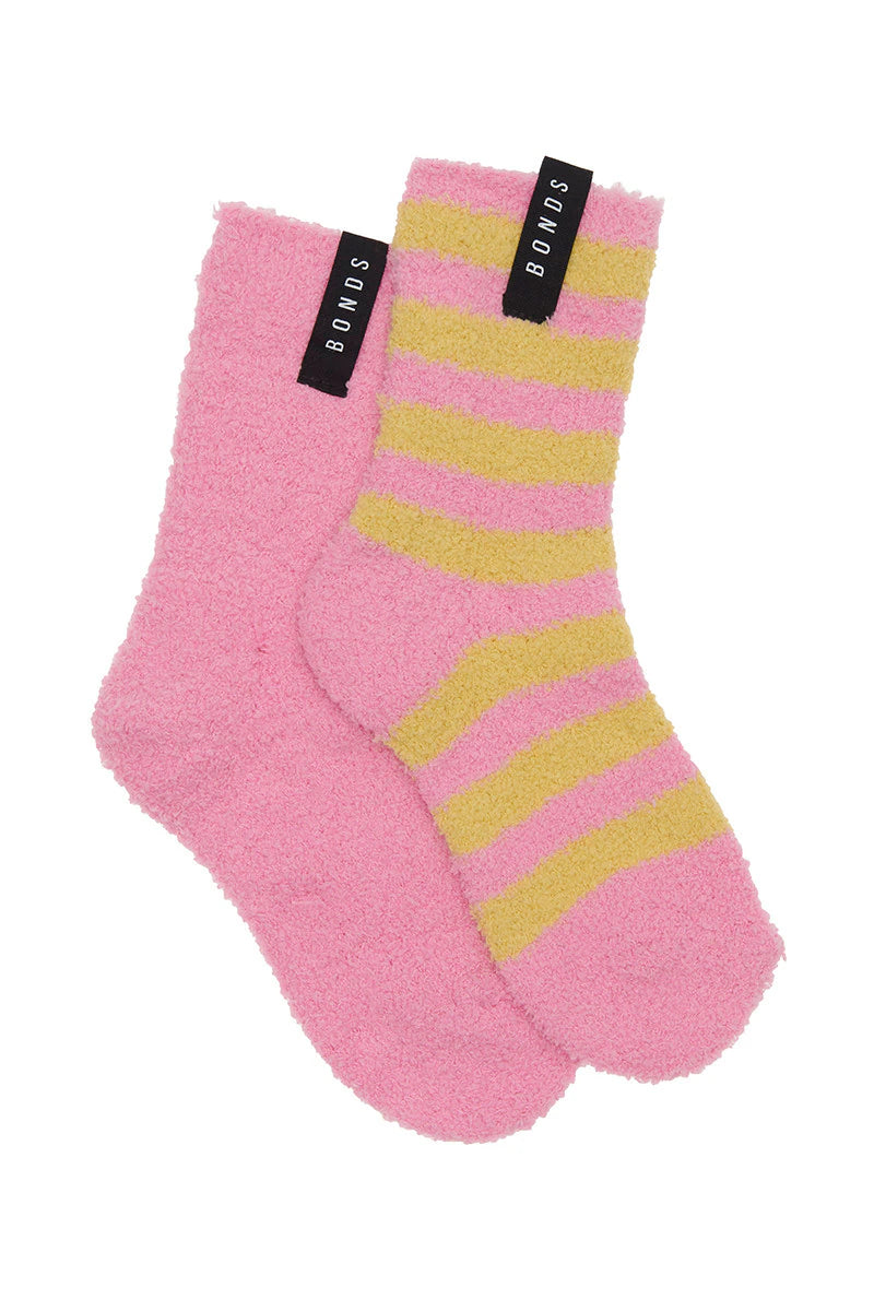 Bonds Kids Supersoft Crew Socks 2 Pack - Pink/Yellow