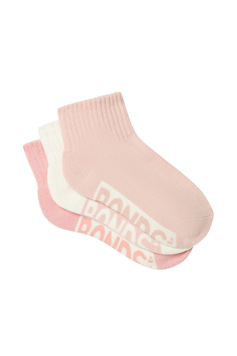 Bonds Kids Logo Bases Quarter Crew 3 Pack - Pink Pack