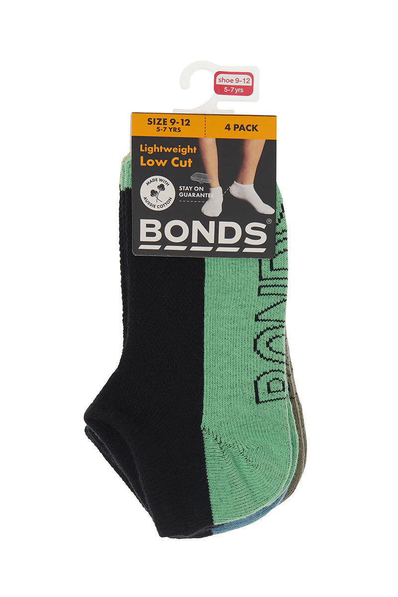 Bonds Kids Logo Light Low Cut Socks 4 Pack - Camping Grounds/Zestie Bestie/Space Gelato/Moana Sky