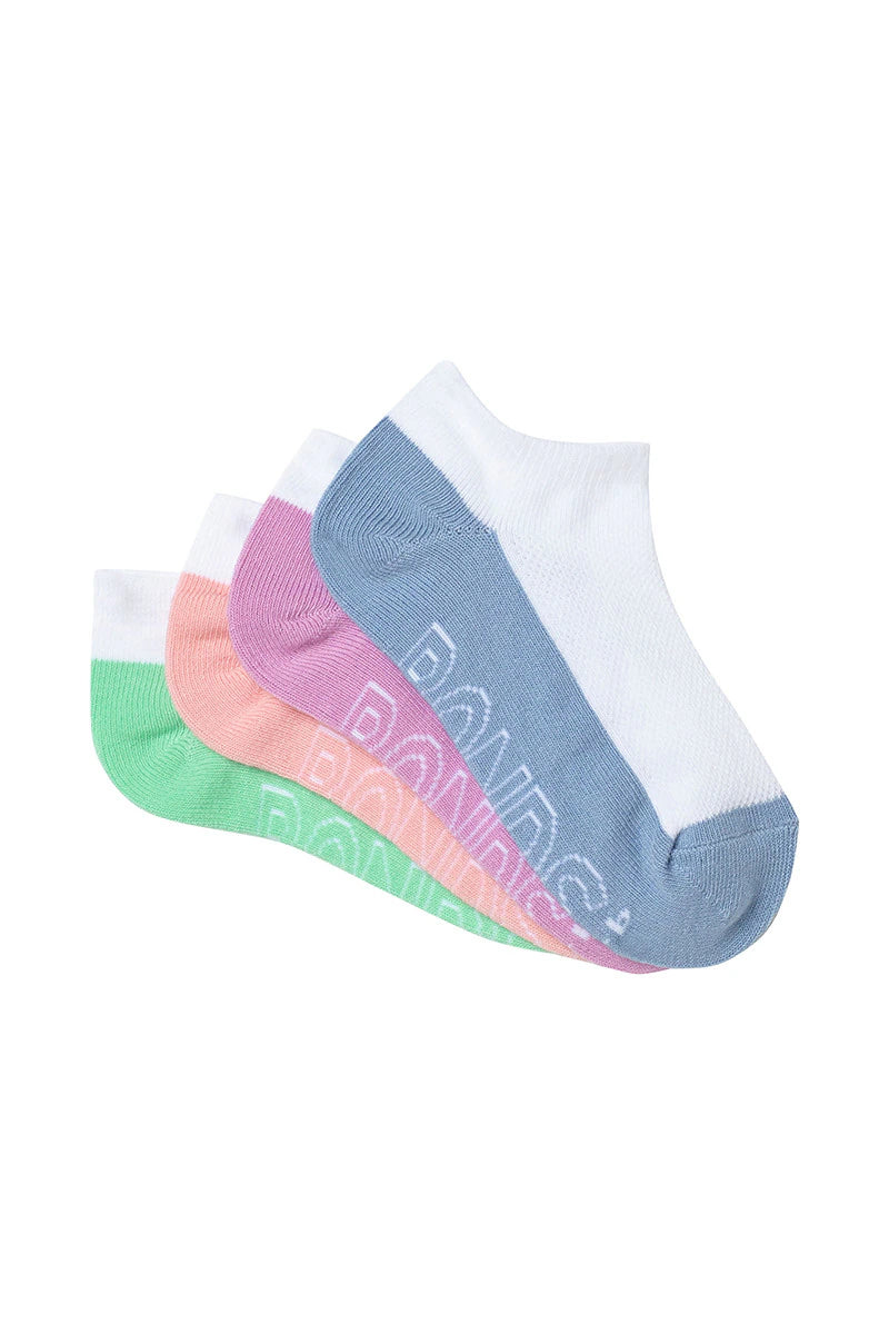 Bonds Kids Logo Light Low Cut Socks 4 Pack - Pastel Denim/Lilac/Pink/Green