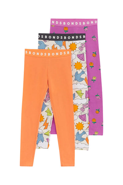 Bonds Kids Next Gen Legging 3 Pack - Rose Garden