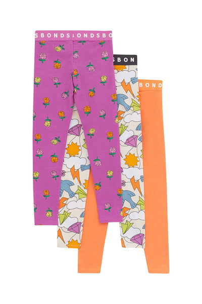 Bonds Kids Next Gen Legging 3 Pack - Rose Garden