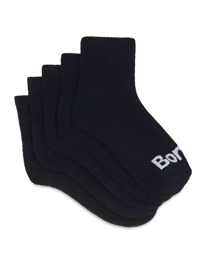 Bonds Kids Cushioned 1/4 Crew Socks - 5 Pack - Black