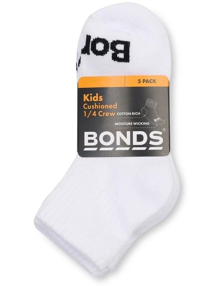 Bonds Kids Cushioned 1/4 Crew Socks - 5 Pack - White