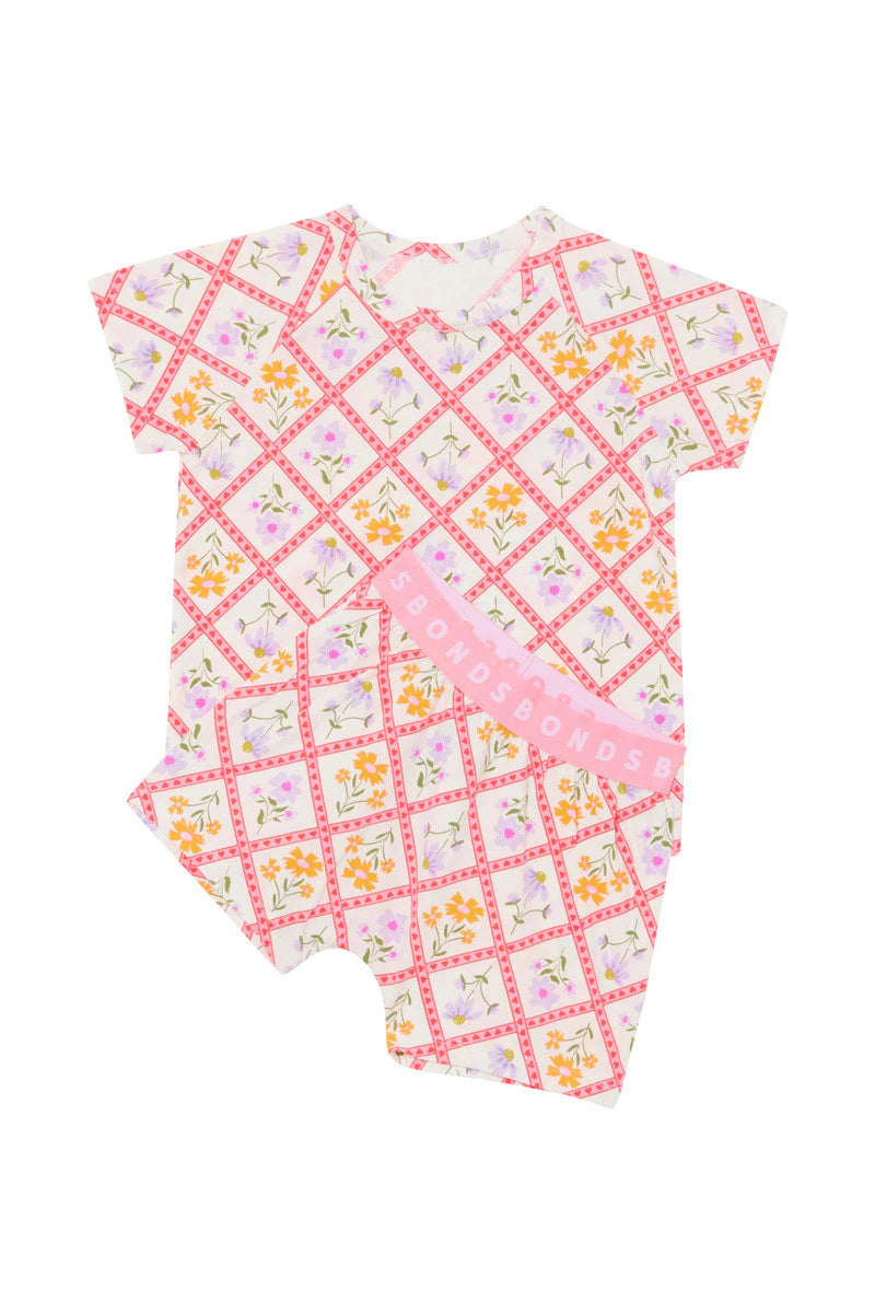 Bonds Kids Sleep Set - Floral Check Pink/White