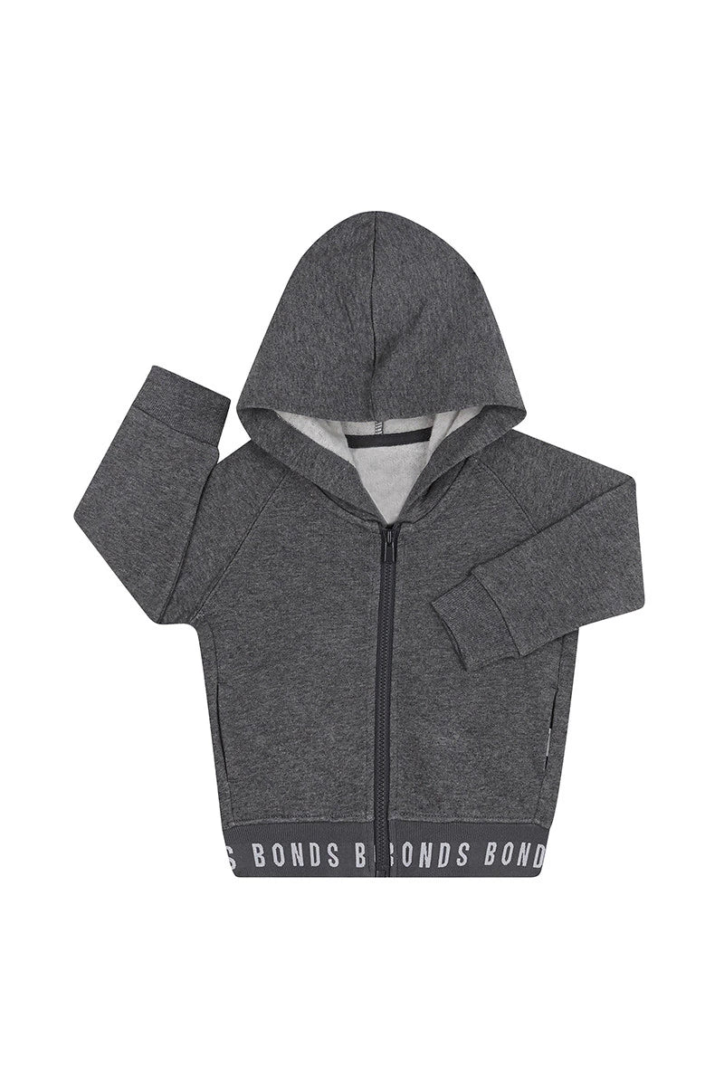 Bonds Logo Fleece Hoodie - Grey Black Marle