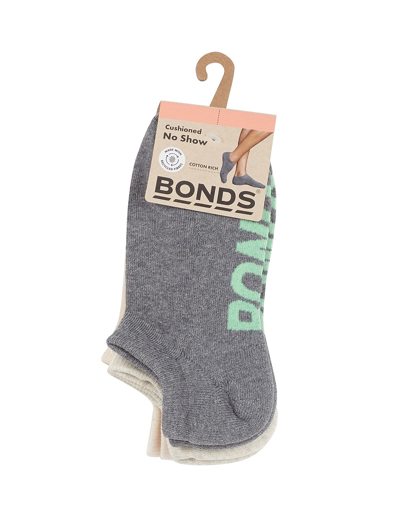 Bonds Womens No Show Sock 3 Pack - Grey Pack