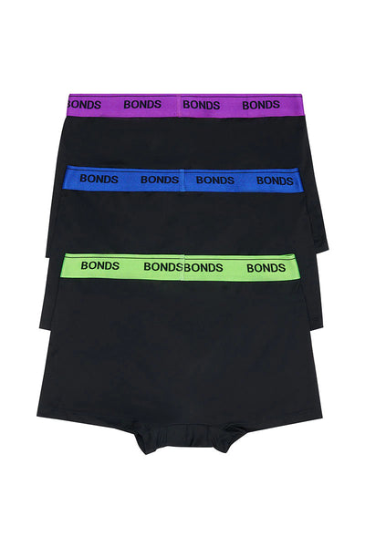 Bonds Men's Microfibre Guyfront Trunk 3 Pack - Black/ Amethyst Glow/ Neon Lime/ Kosciusko