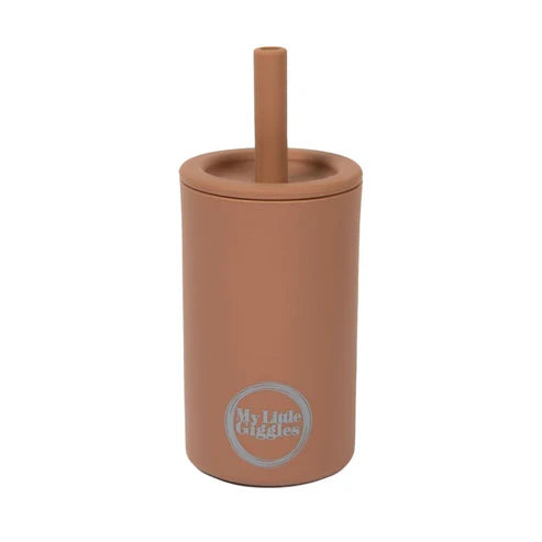 My Little Giggles Silicone Drinking Cup & Straw - Clay