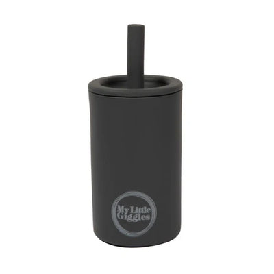 My Little Giggles Silicone Drinking Cup & Straw - Dark Grey