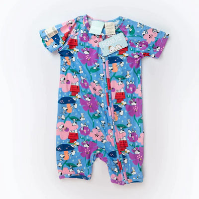 Monarch Bamboo Short Romper Bootysuit - Snoopy In Bloom
