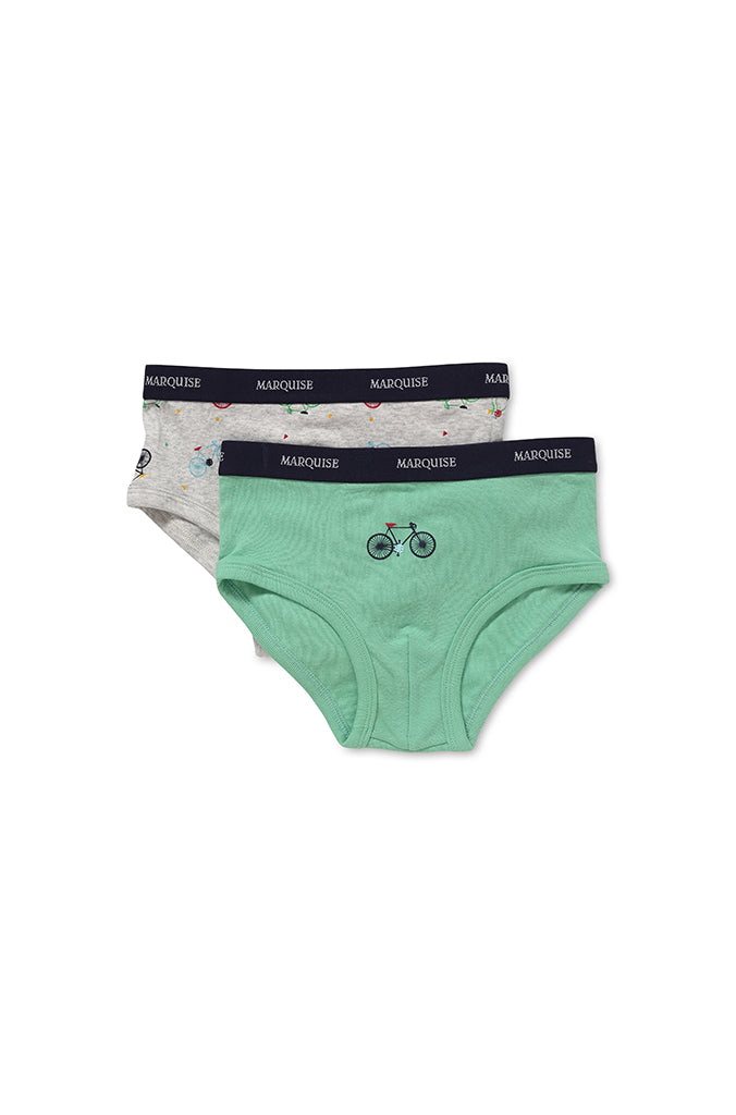 Marquise Boys Bicycle 2 Pack Underwear - Green/Print