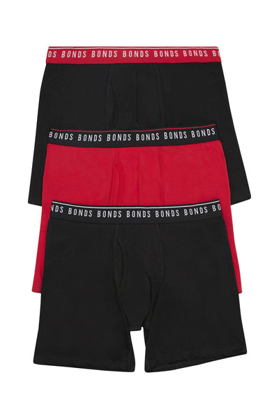 Bonds Men's Cotton Stretch Trunk 3 Pack - Black/Red/Black