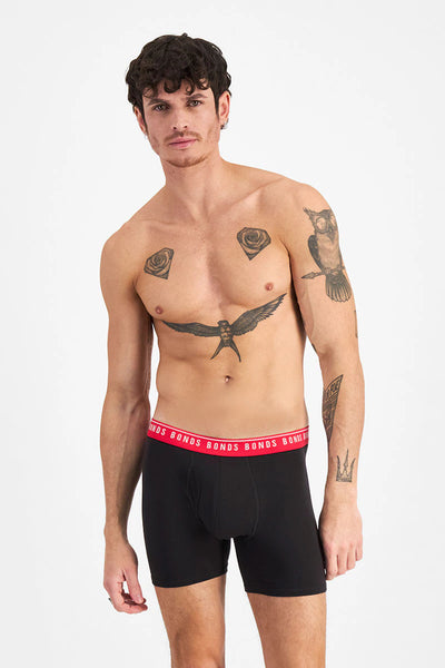 Bonds Men's Cotton Stretch Trunk 3 Pack - Black/Red/Black