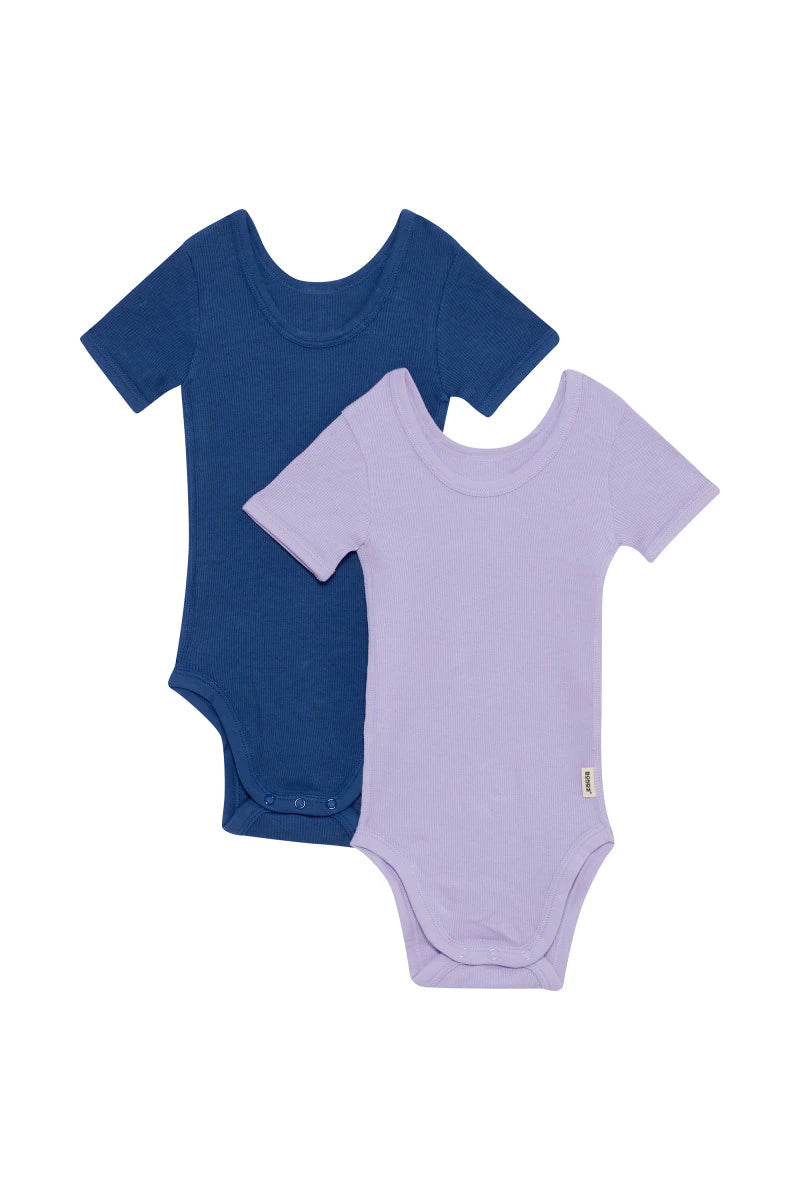 Bonds Organic Rib Short Sleeve Bodysuit 2 Pack - Lilac Ice/Bastille Blue