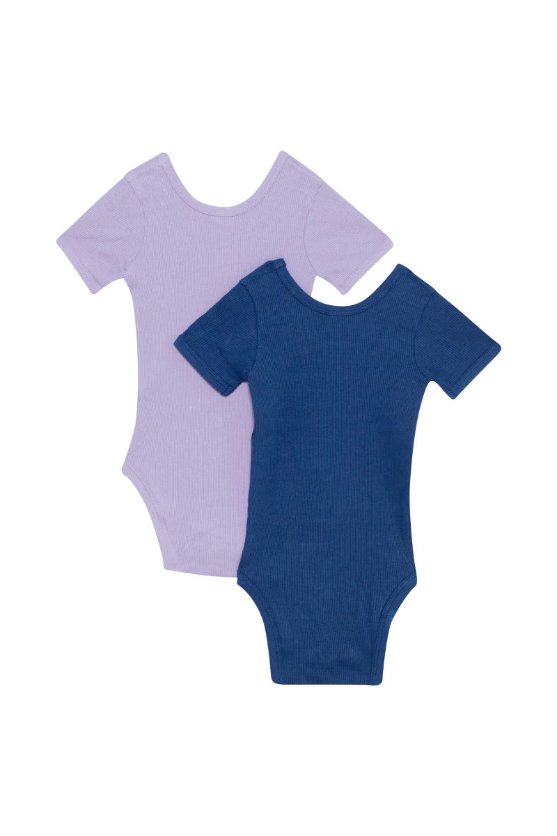 Bonds Organic Rib Short Sleeve Bodysuit 2 Pack - Lilac Ice/Bastille Blue