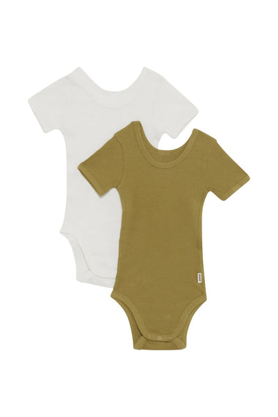 Bonds Organic Rib Short Sleeve Bodysuit 2 Pack - Olive Garden/Marscapone