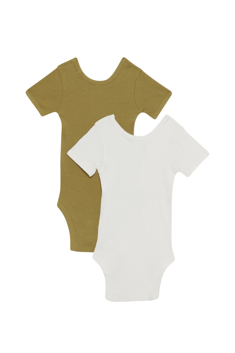 Bonds Organic Rib Short Sleeve Bodysuit 2 Pack - Olive Garden/Marscapone