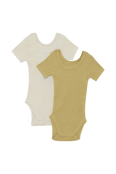 Bonds Organic Rib Short Sleeve Bodysuit 2 Pack - Sesame Seed/Mustard Rush