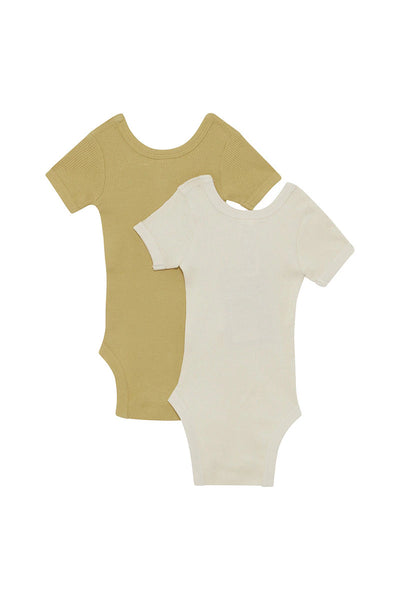 Bonds Organic Rib Short Sleeve Bodysuit 2 Pack - Sesame Seed/Mustard Rush