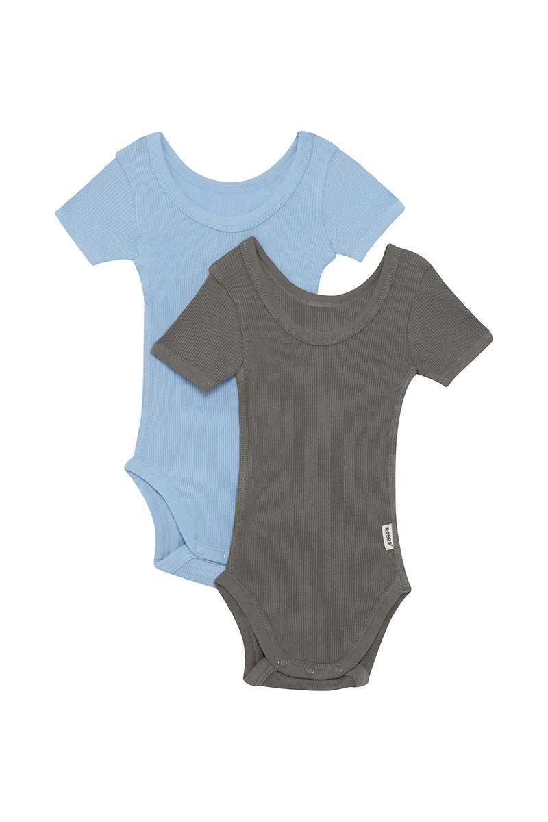 Bonds Organic Rib Short Sleeve Bodysuit 2 Pack - Blueberry Cream/Pitcher