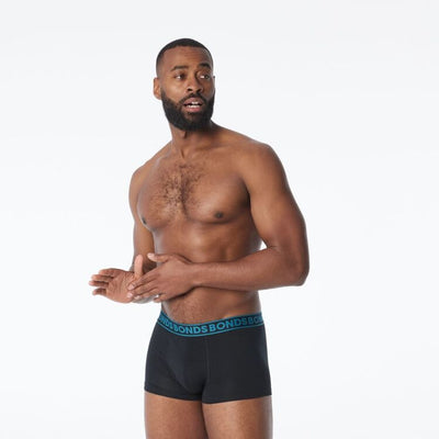 Bonds Men's Faves Trunks 3 Pack - Black With Teal/Red/White