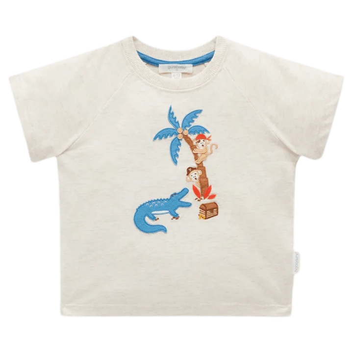 Purebaby Snap Snap Relaxed Tee - Oat Melange