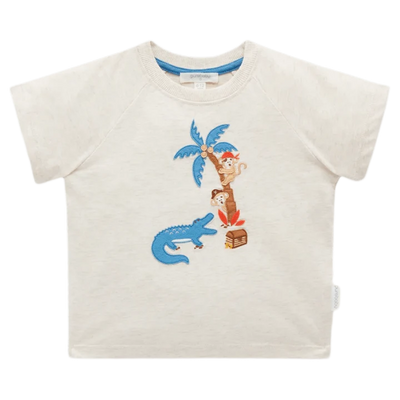 Purebaby Snap Snap Relaxed Tee - Oat Melange