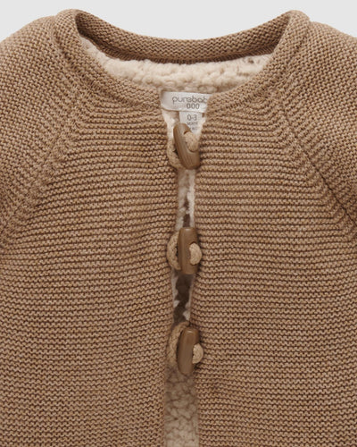 Purebaby Shearling Lined Cardigan - Acorn Melange