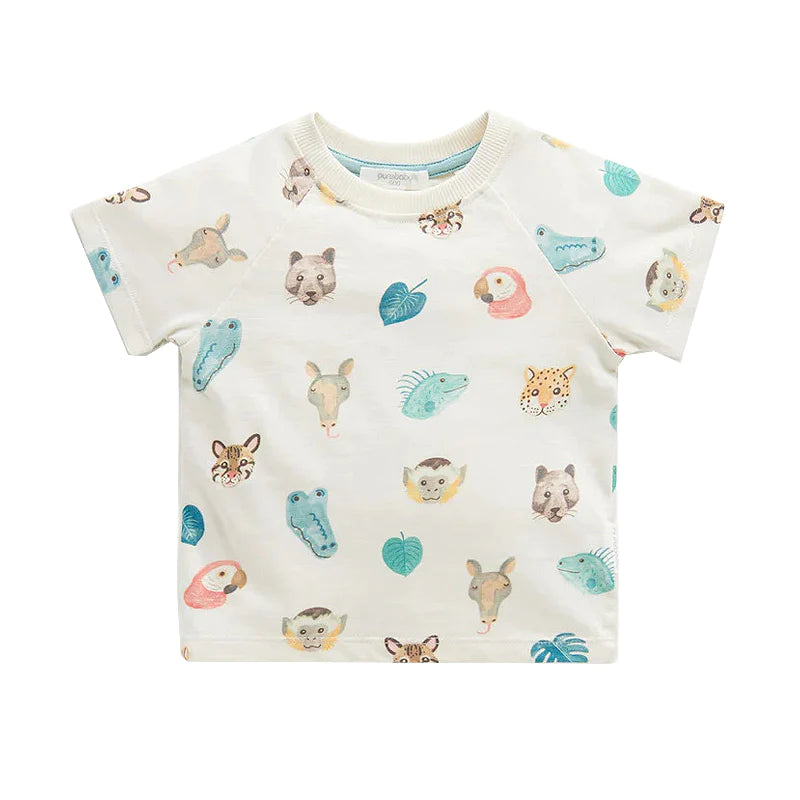 Purebaby Animal Chatter Tee - Jungle Faces Print