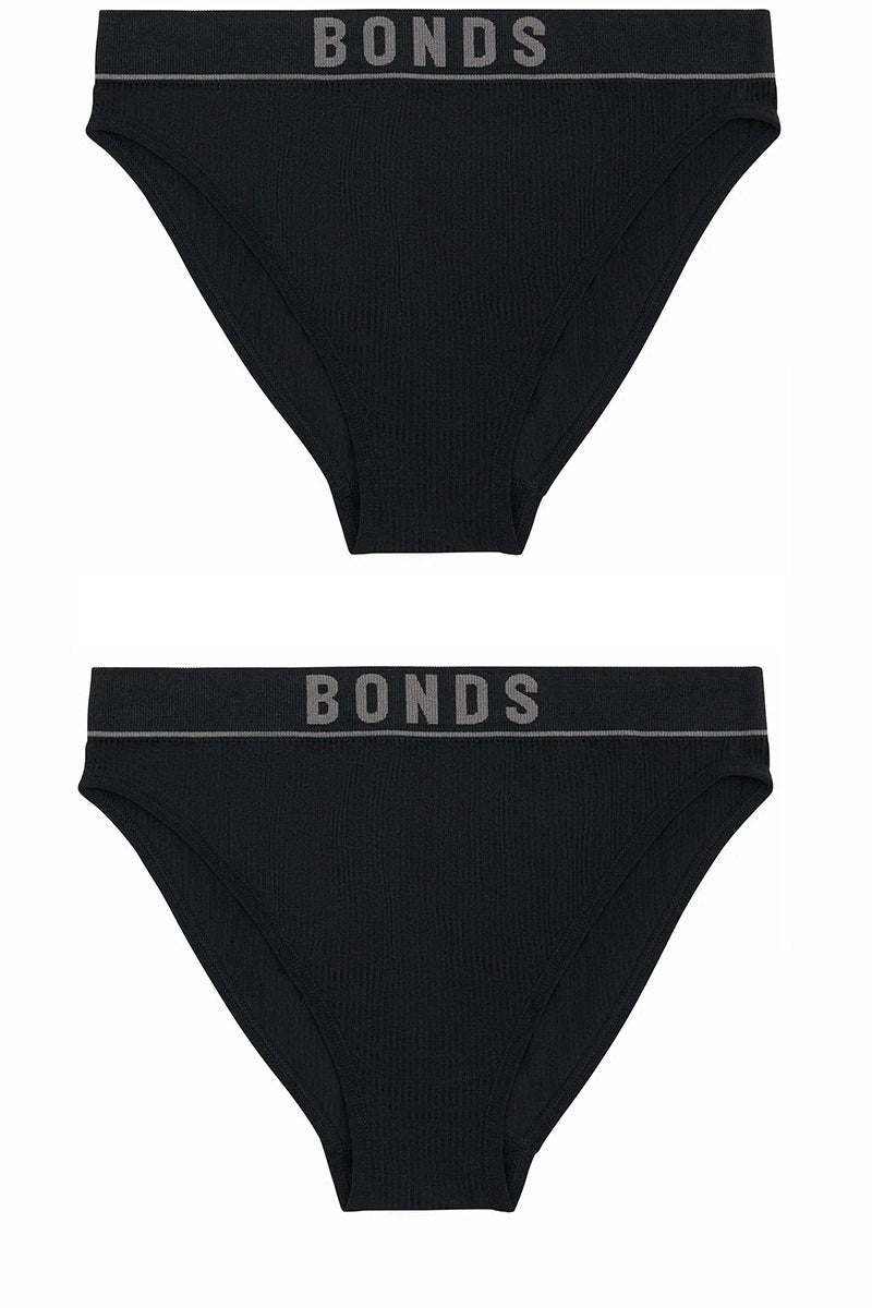 Bonds Womens Retro Rib Hi Bikini 2 Pack - Black/Black