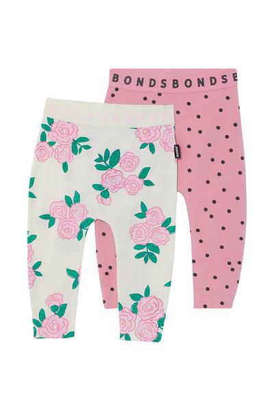 Bonds Roomies 2 Pack Legging - Blossom Breeze Marscapone/Pink Spot