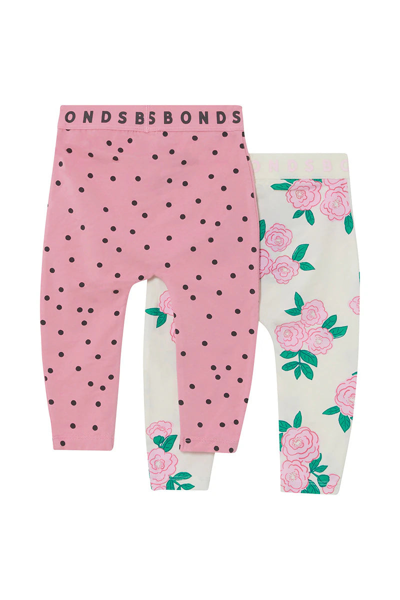 Bonds Roomies 2 Pack Legging - Blossom Breeze Marscapone/Pink Spot