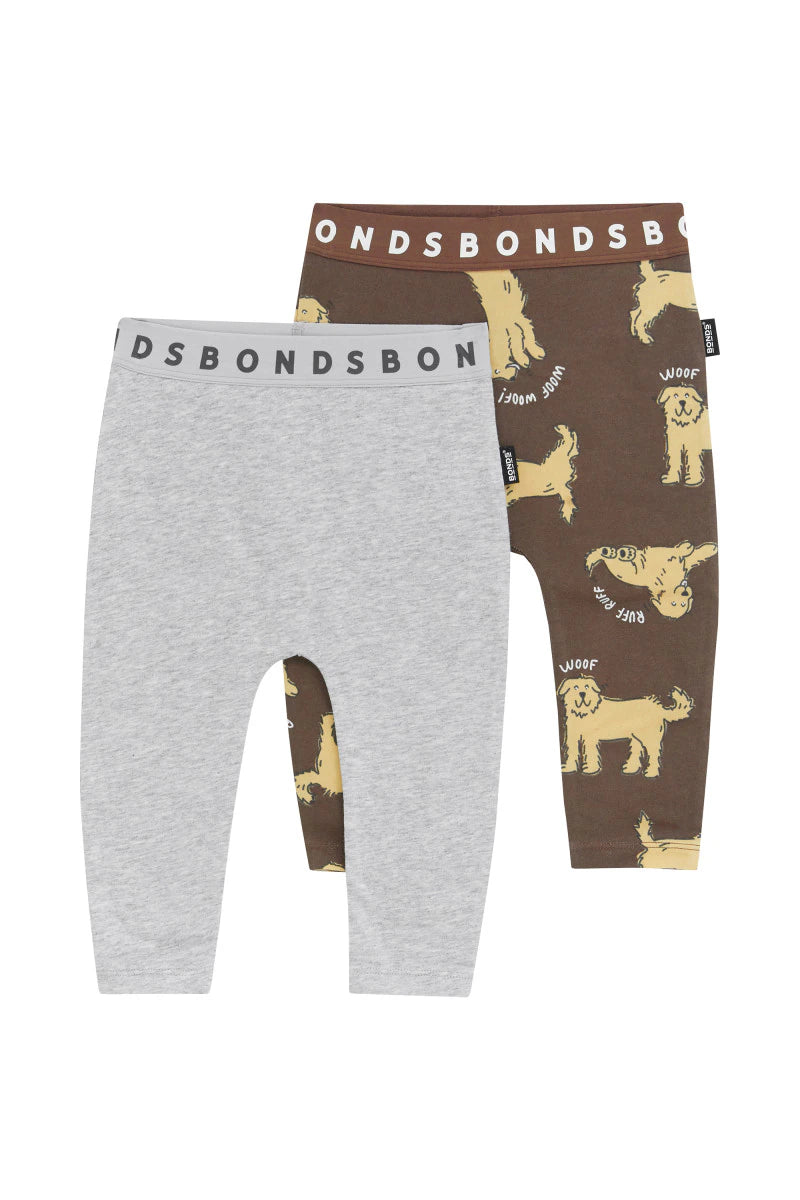 Bonds Roomies 2 Pack Legging - Goldie Dog Yellow/Grey Marle