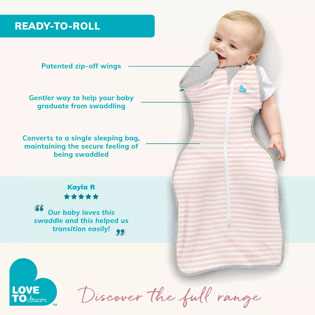 Love To Dream Swaddle Up™ Transition Bag Bamboo 1.0 TOG - Stars and Moons Cream