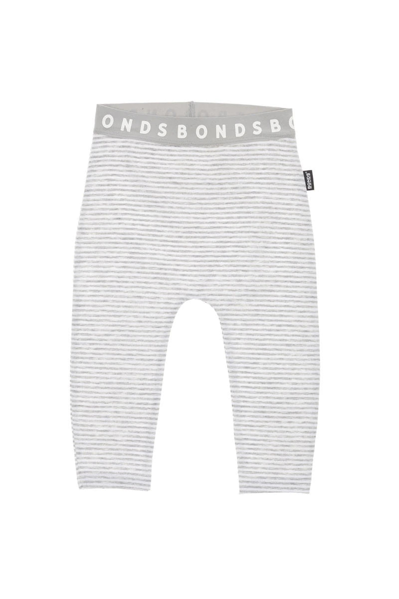 Bonds Stretchies Leggings - Grey & White Stripe