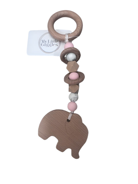 My Little Giggles My Little Rattle Teether - Baby Pink & Marble Elephant