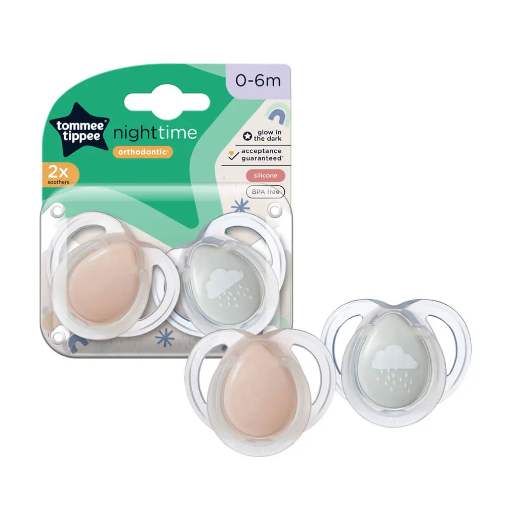 Tommee Tippee Closer To Nature Night Time Orthodontic Soothers 0-6 Months - Rain Cloud Pack