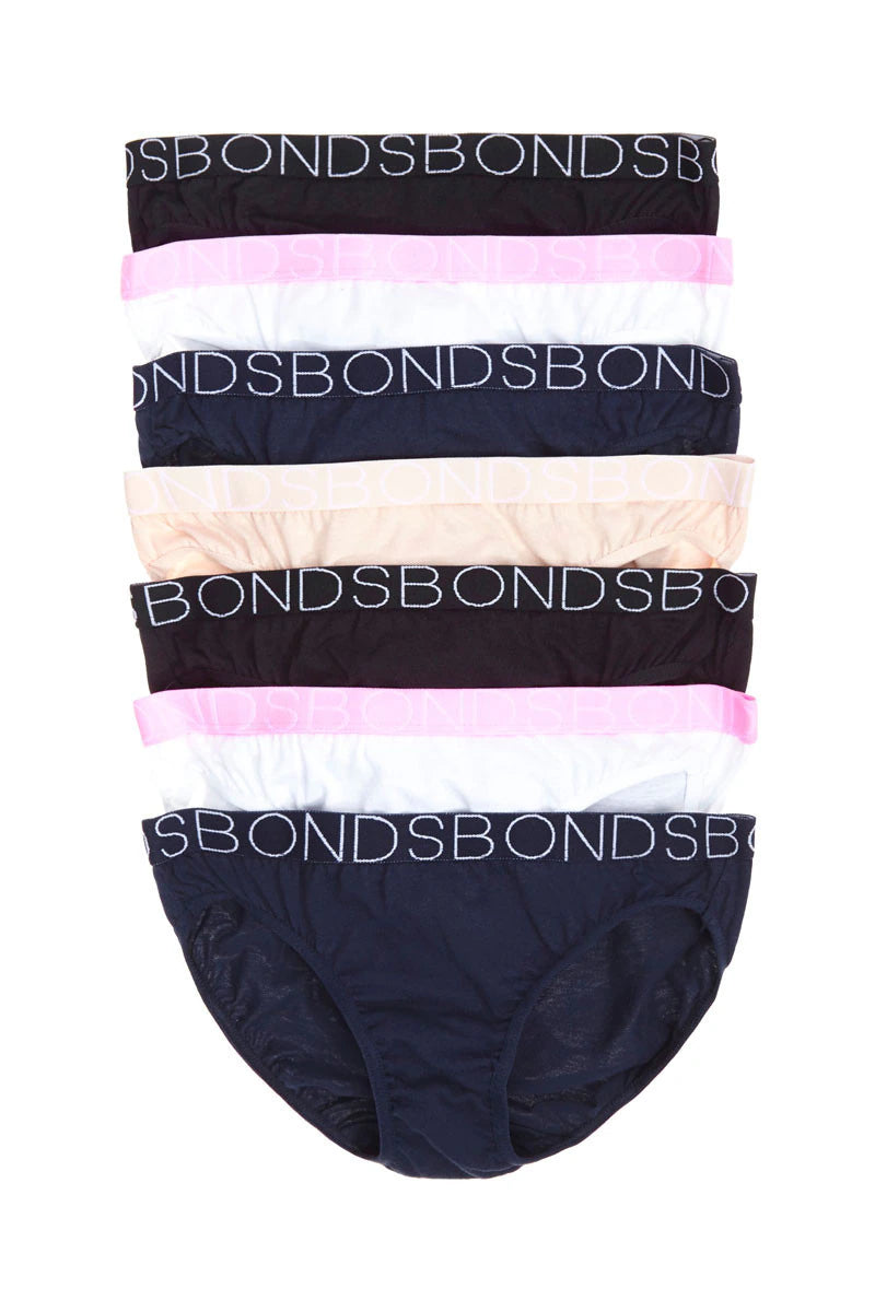 Bonds Girls 7 Pack Bikini Briefs - Navy/White/Pink/Black