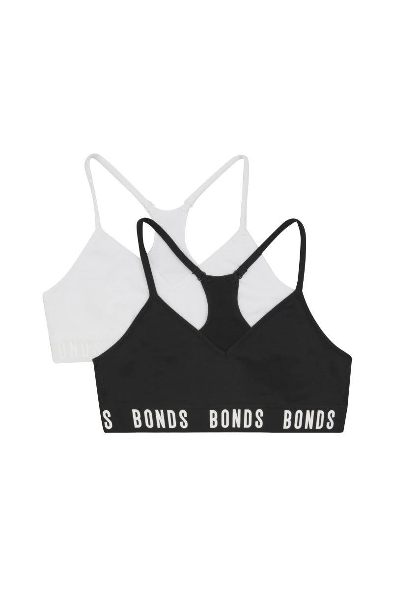 Bonds Girls Seamfree Racer Crop 2 Pack - Black/White