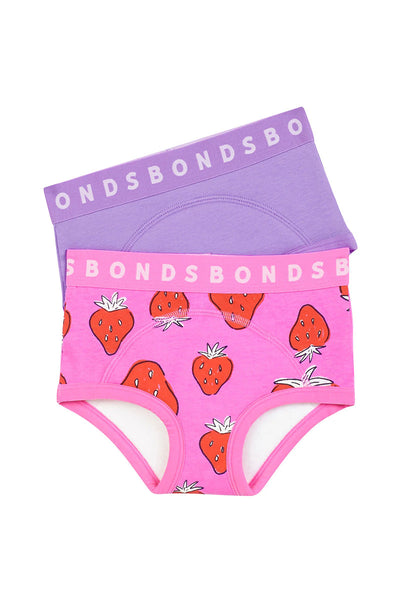 Bonds Whoopsies Toilet Training Undies 2 Pack - Strawberry Sugar/ Cotton Purple Pansy