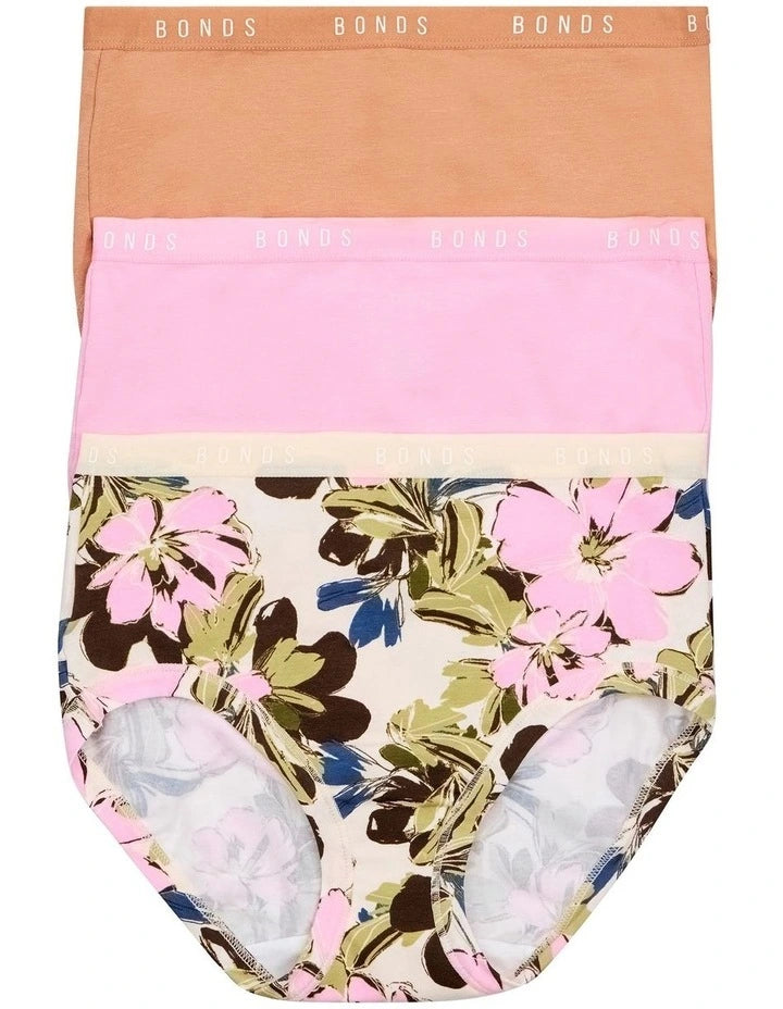 Bonds Womens Cottontails Full Brief 3 Pack - Pink/Multi