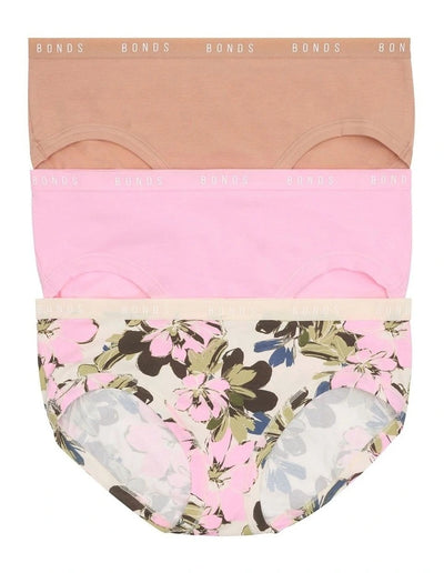 Bonds Womens Cottontails Midi Brief 3 Pack - Pink/Multi