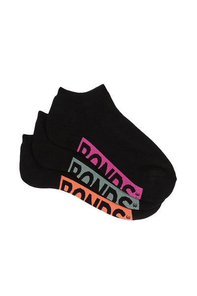 Bonds Womens Logo Cushioned Low Cut Socks 3 Pack - Black Pop