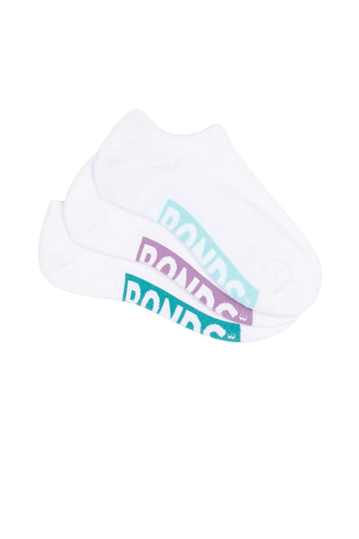 Bonds Womens Logo Cushioned No Show Socks 3 Pack - White Pop