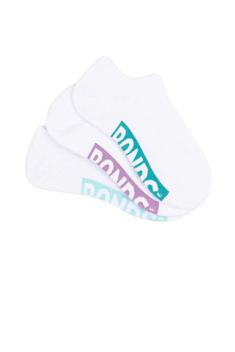 Bonds Womens Logo Cushioned No Show Socks 3 Pack - White Pop