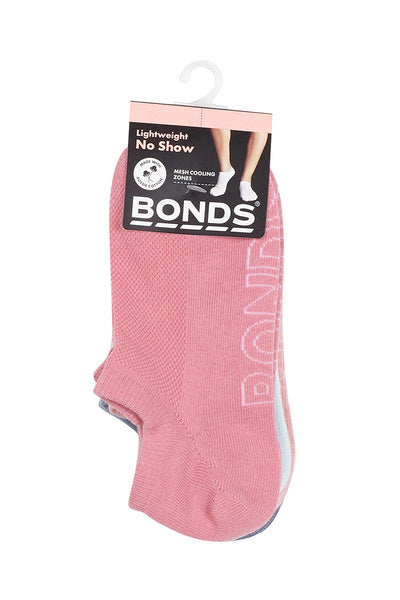 Bonds Womens Logo Light No Show Socks 4 Pack - Pale Pink/Denim/White/Pink