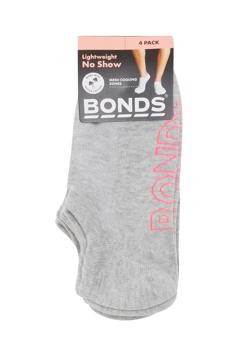 Bonds Womens Logo Light No Show Socks 4 Pack - Grey Base